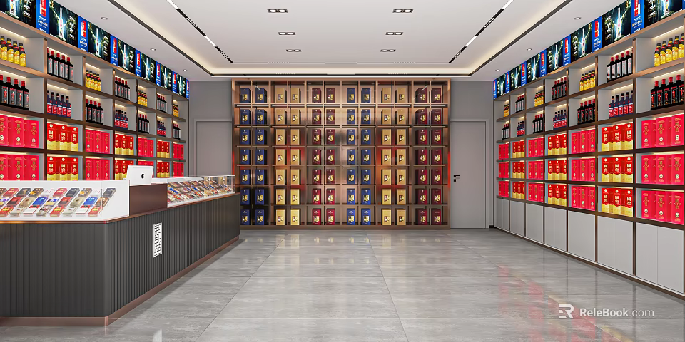 Modern Liquor and Tobacco Shop With Spacious Interior And Well Stocked Shelves 3d model 