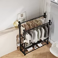 Black Metal Shoe Rack with Hanging T Shirts Shirts and Lower Storage Basket