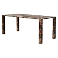 Elegant Modern Dining Table With Dark Brown Marble Texture Top And Golden Veined Legs