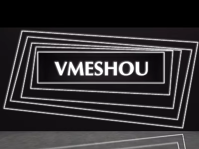 Black Background Wall With Illuminated Frames And VMESHOU Lettering Reflective Effect 3d model