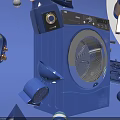 Blue Front Loading Washing Machine With Silver Control Panel And Round Door 3d model
