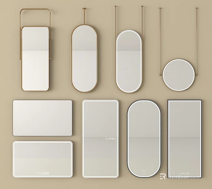 Elegant Modern Wall Mirrors With Oval Round Rectangular Shapes And Minimalist Frames 3d model 