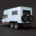White Camper Truck With Double Cab And Cargo Container Featuring Side Window 3d model