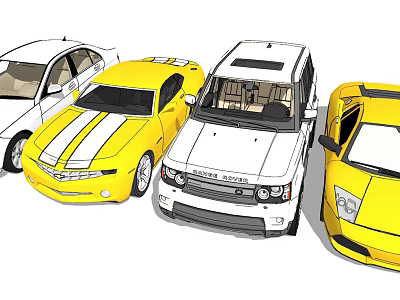 Various Car Types Including Yellow Sports Cars White Sedan and SUV Models 3d model