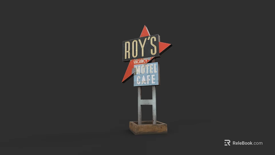 Roy's Motel Building With Star Shaped Sign And Cafe Signage Design 3d model 