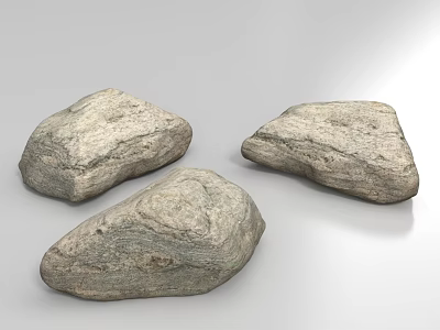Three Natural Stones Placed on Gray Surface with Light Reflection Effect 3d model