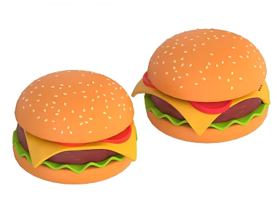 Two Delicious Burgers With Sesame Buns Lettuce Tomato Cheese And Patties 3d model