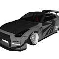 Modified Nissan GT-R Featuring Grey Body Black Graphics Wide Body Kit And Yokohama Tires