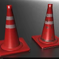 Two Red Traffic Cones With White Stripes And Square Base New And Worn 3d model
