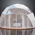 Dome Shaped Villa Balcony With Glass Walls Interior Bedroom And Wooden Base