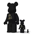 Black Bear Shaped Decorative Figurine Set With Three Sizes And Golden Owl Design