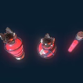 Ornate Glass Bottles With Red Liquid Metal Crown Tops And Wrapped Straps