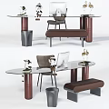 Modern Glass Top Desk With Leather Chair Laptop And Decorative Items