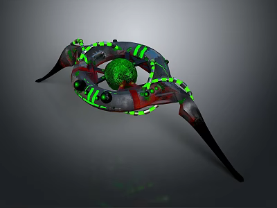 Astronautical Mechanical Structure For Space Exploration With Green Glowing Elements And Spherical Core 3d model