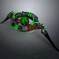 Astronautical Mechanical Structure For Space Exploration With Green Glowing Elements And Spherical Core