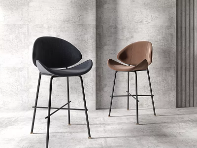 Modern Black And Brown Bar Stools With Curved Backrest And Metal Legs 3d model