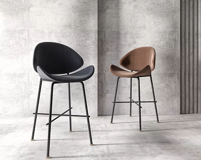 Modern Black And Brown Bar Stools With Curved Backrest And Metal Legs 3d model