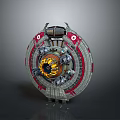 Futuristic Circular Mechanical Device With Red Gray Structure And Yellow Core 3d model