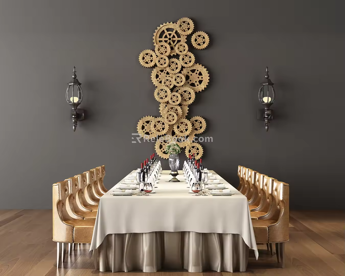 Jane European Dining Table and Chair Combination 3d model