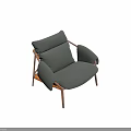 Light Green Cushioned Lounge Chair with Wooden Frame and Woven Details