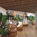Charming Commercial Street With Outdoor Seating Decorative Lights And Green Plants At Night
