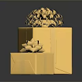 Golden Gift Boxes With Ribbon Bows For Decorative Daily Use Essentials 3d model