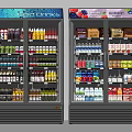Commercial Glass Door Refrigerators Stocked With Cold Drinks And Frozen Foods