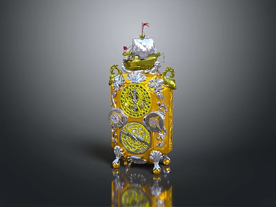 Ornate Golden Mantel Clock Vintage Furniture With Intricate Carvings And Decorative Feet 3d model