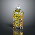 Ornate Golden Mantel Clock Vintage Furniture With Intricate Carvings And Decorative Feet