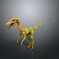 3D Rendered Dinosaur Model With Green Yellow Stripes Open Mouth Standing On Grey Background