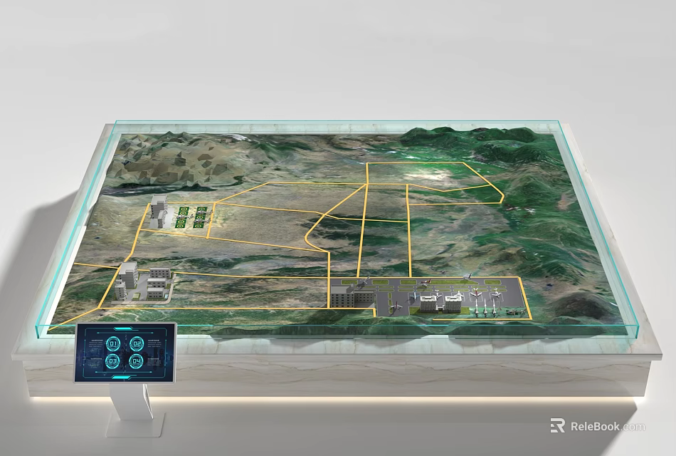 Commercial Equipment Large Map Model Display Platform With Yellow Lines Building Markers And Control Panel 3d model 