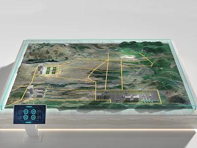 Commercial Equipment Large Map Model Display Platform With Yellow Lines Building Markers And Control Panel 3d model