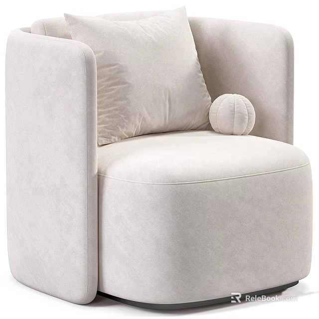 Modern Minimalist Beige Fabric Armchair With Soft Cushion And Decorative Ball 3d model 