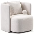 Modern Minimalist Beige Fabric Armchair With Soft Cushion And Decorative Ball
