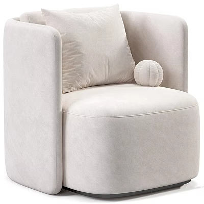 Modern Minimalist Beige Fabric Armchair With Soft Cushion And Decorative Ball 3d model