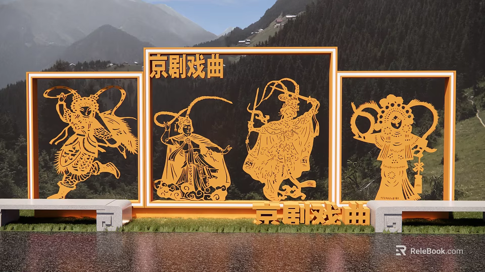 Peking Opera Themed Ornaments For Outdoor Decoration 3d model 