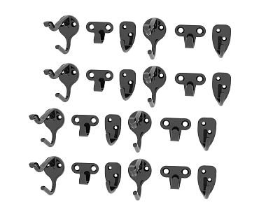 Various Types Of Black Metal Hardware Tools Accessories With Different Shapes And Designs 3d model
