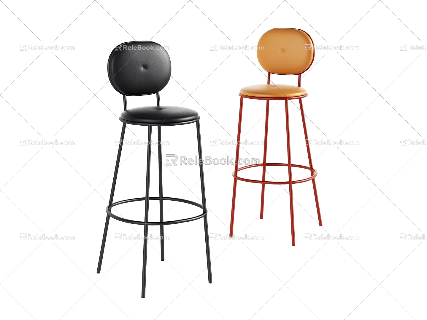 Bar Chair Combination Simple Fashion Elegant Metal Tripod Leather 3d model