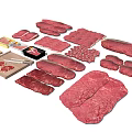 Assorted Fresh Meat Cuts Including Steaks Ground Meat Meatballs With Cutting Board And Knives On