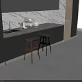 Stylish Bar Stools Enhance Modern Kitchen Interior With Sleek Counter Design 3d model