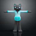 3D Black Cat Character Wearing Light Blue Hoodie in Standing Pose