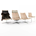 Modern Wooden Lounge Chairs with Curved Backrests and Metal Base Designs
