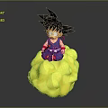 Anime Boy Character With Spiky Black Hair Sitting On Yellow Cloud In Blue Clothing