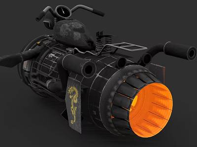 Futuristic Black Motorcycle With Jet Engine Orange Exhaust And Mechanical Details 3d model