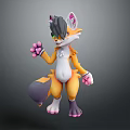 Cartoon Style Game Movie Character With Orange White Fur Green Eyes And Pink Paws