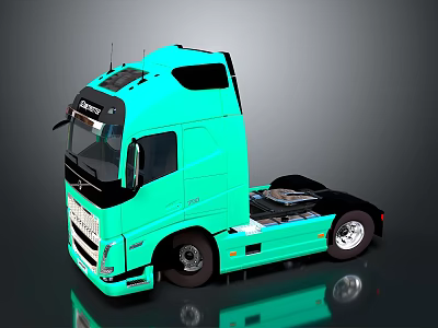 Turquoise Volvo Truck With Modern Sleek Cab And Reflective Tractor Unit 3d model