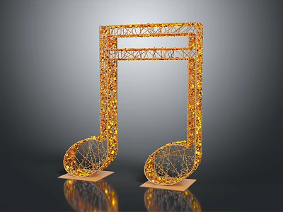 Golden Music Note Sculpture Decor With Sparkling Metal Frame Design 3d model