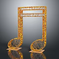 Golden Music Note Sculpture Decor With Sparkling Metal Frame Design