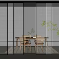 Modern Sliding Doors with Grid Design and Metal Frame for Interior Dining Area