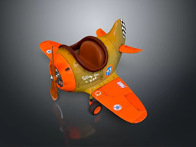 Colorful Kids Toy Airplane With Orange Yellow Body Brown Seat Propeller And Wheels 3d model